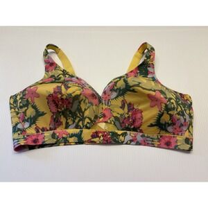 Cacique Lightly Lined Full Coverage No-Wire Bra Plus Size 46D Yellow Floral